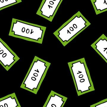 Bank note seamless doodle pattern, vector color illustration Illustrazione stock