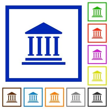 Bank office building flat framed icons Stock Illustration