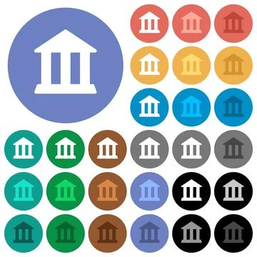 Bank office round flat multi colored icons Ilustración de archivo