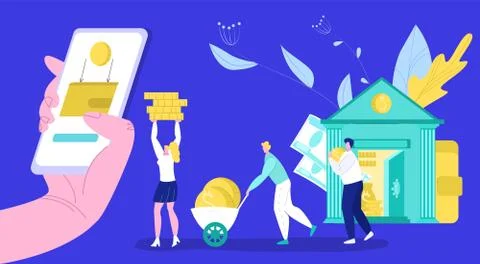 Bank operations with money flat vector illustration. Banking, cash deposit Stock-Illustration