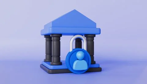 Bank with padlock, Banking security and data protection, Representing privacy Illustrazione stock