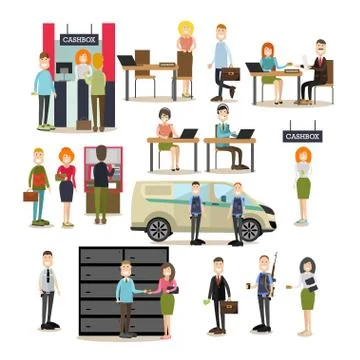 Bank people vector flat icon set Illustrazione stock