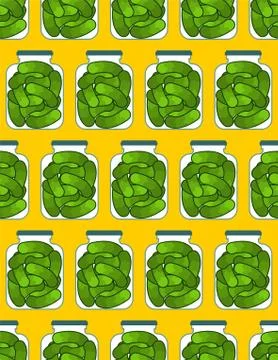 Bank pickled cucumbers pattern seamless. Preserved vegetables background. Vec Stock Illustration