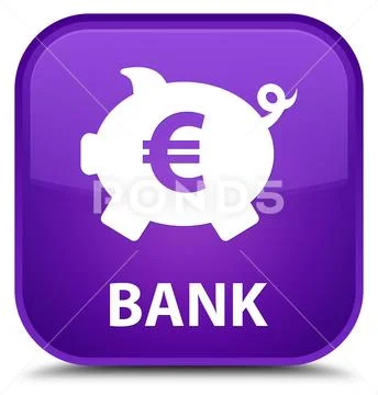 Bank (piggy box euro sign) special purple square button: Graphic #84449361