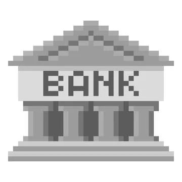 Bank pixel art vector icon, retro 8 bit building with columns minimal symbol Ilustración de archivo