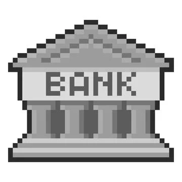 Bank pixel art vector icon, retro 8 bit building with columns black outline Ilustración de archivo
