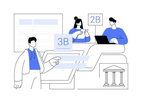 Bank queue management system isolated cartoon vector illustrations. イラスト素材