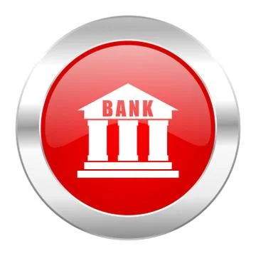 Bank red circle chrome web icon isolated.. Stock Illustration