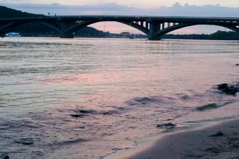 Bank of the river at sunset Stock Photos