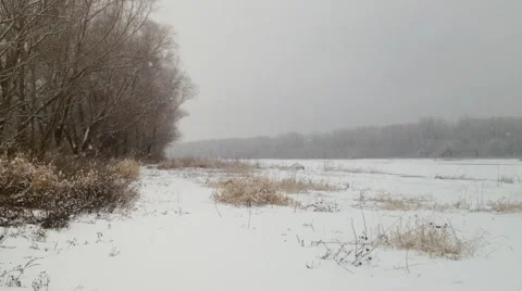 Bank of the river in winter Stock Footage 46714930