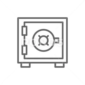 Bank safe, money deposit, security box, strongbox line icon. Stock Illustration