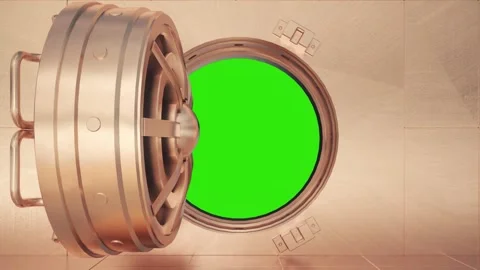 Bank safe vault door opening and camera slowly zooming in green screen Stock Footage 260244090