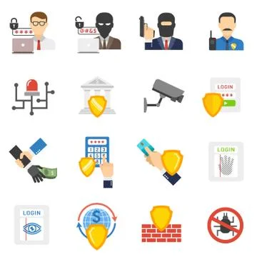 Bank security flat icons set Stock Illustration