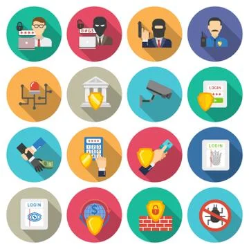 Bank security flat icons set Stock Illustration