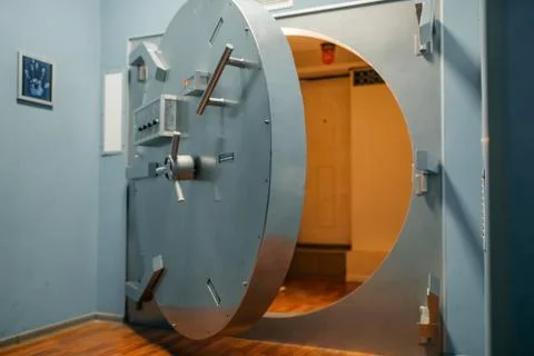 Bank security system, opened vault door Stock Photos