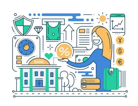 Bank Services - line design composition Stock Illustration