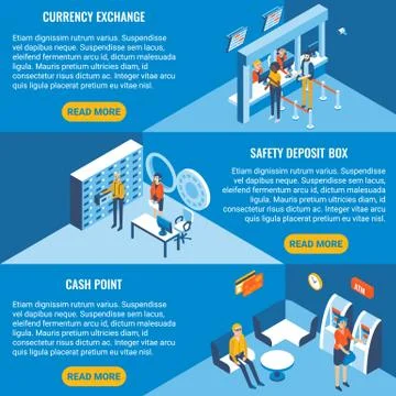 Bank services vector flat isometric horizontal banner set Stock Illustration