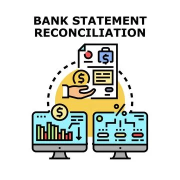 Bank statement reconciliation process managing financial records Stock Illustration