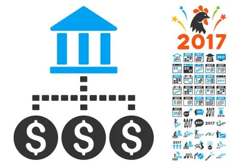 Bank Structure Icon With 2017 Year Bonus Symbols Illustrazione stock