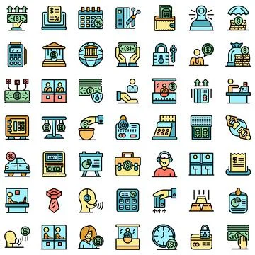Bank teller icons set vector flat Stock Illustration