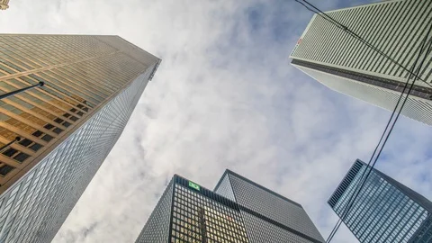 BANK TIMELAPSE, CLOUDS, BMO, TD, CIBC, RBC Stock Footage 95023821