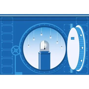 Bank vault with creative idea solution vector icon Stock Illustration