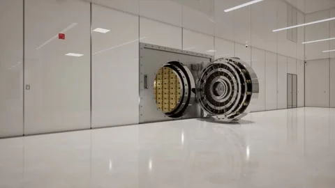Bank Vault Door Open with Rows of Gold Bars Inside Stock Footage 313740922