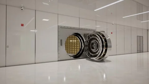 Bank Vault Door Open with Rows of Gold Bars Inside Stock Footage 313740939