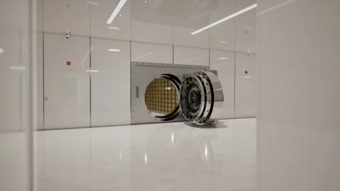 Bank Vault Door Open with Rows of Gold Bars Inside Stock Footage 313740952