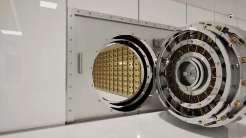 Bank Vault Door Open with Rows of Gold Bars Inside Stock Footage 313740953
