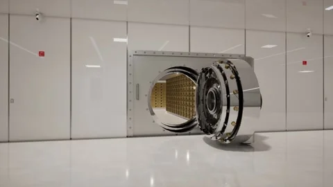 Bank Vault Door Open with Rows of Gold Bars Inside Stock Footage 313741000