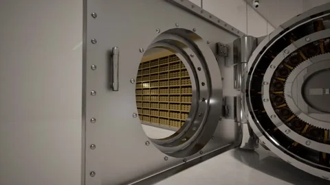 Bank Vault Door Open with Rows of Gold Bars Inside Stock Footage 313741085