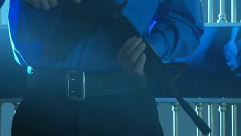 Bank Vault with Gold Bars - Security Guard with Gun Stock Footage 86281604