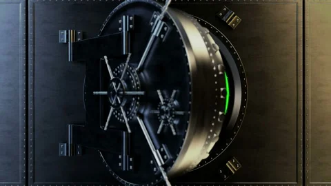Bank vault. It opens and the camera moves inside. Very heavy steel door. A massi Stock Footage 112301597