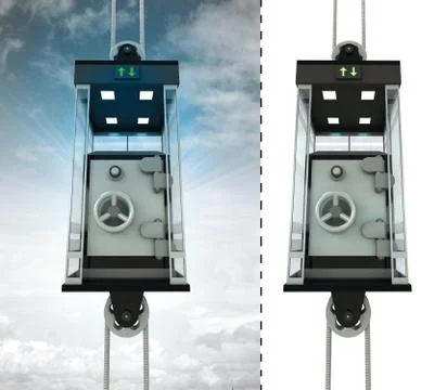 Bank vault in sky elevator concept also isolated one illustration Illustrazione stock
