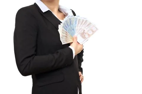 Banker in business suit with euro bills Stock Photos