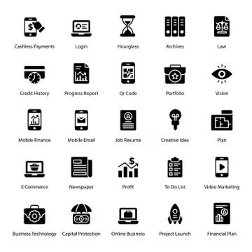 Banking and Financial Transactions in Solid Icons Pack 库存插图