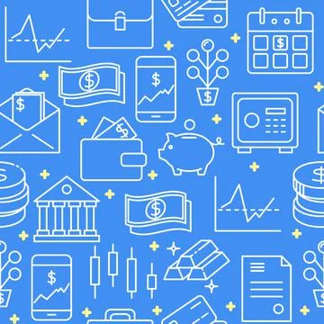 Banking and money seamless pattern in line style Illustrazione stock