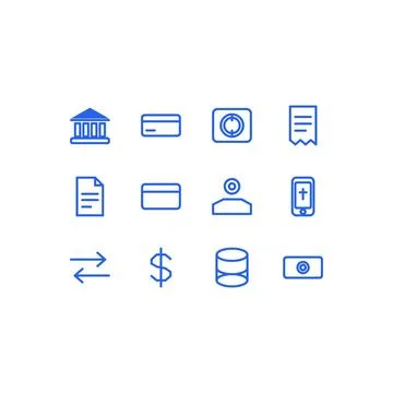 Banking And Payment Icon Set 12 Color Line Icons Editable Stroke Vector Stock Illustration