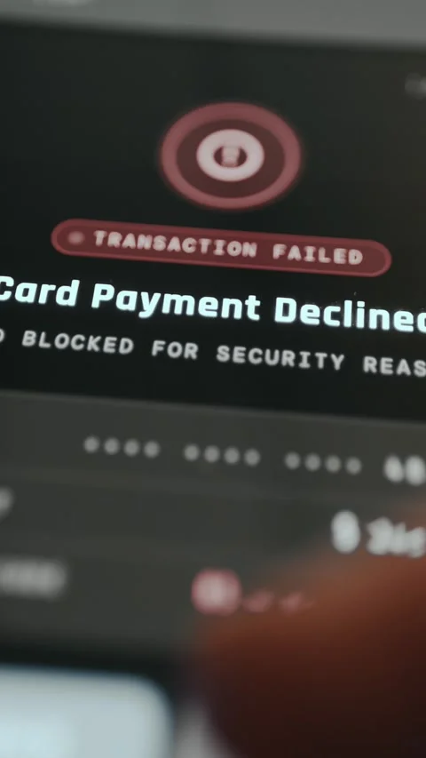 Banking app notification indicating card blocked for security reasons Video stock 333386849