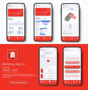 Banking App UI Kit for responsive mobile app or website with different GUI la Stock Illustration
