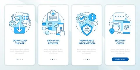 Banking application installation blue onboarding mobile app screen 스톡 일러스트