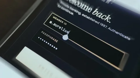 Banking application login screen, prompting user for their member ID and Stock Footage 335476147