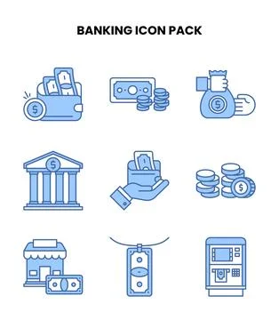 Banking Blue Icons Pack Stock Illustration