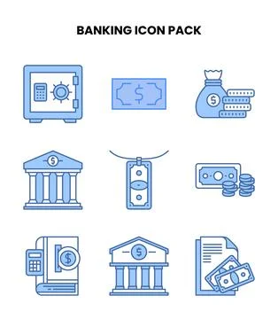Banking Blue Vector Icons Pack Stock Illustration