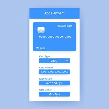 Banking card form user interface mobile app 스톡 일러스트