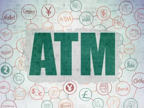 Banking concept: ATM on Digital Data Paper background Stock Illustration