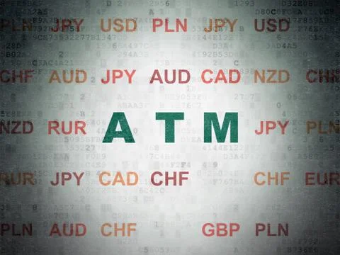 Banking concept: ATM on Digital Data Paper background Illustrazione stock