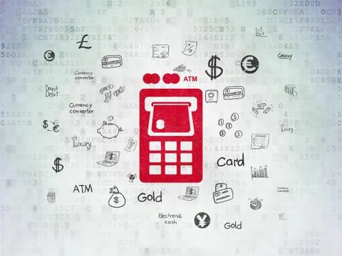 Banking concept: ATM Machine on Digital Data Paper background Stock Illustration