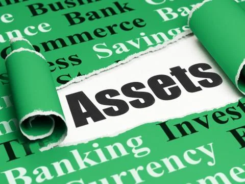 Banking concept: black text Assets under the piece of  torn paper Ilustração Stock